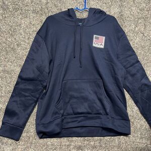 Team USA Soccer Sweater Men L Blue Hooded Drawstring Pocket Comfort Streetwear
